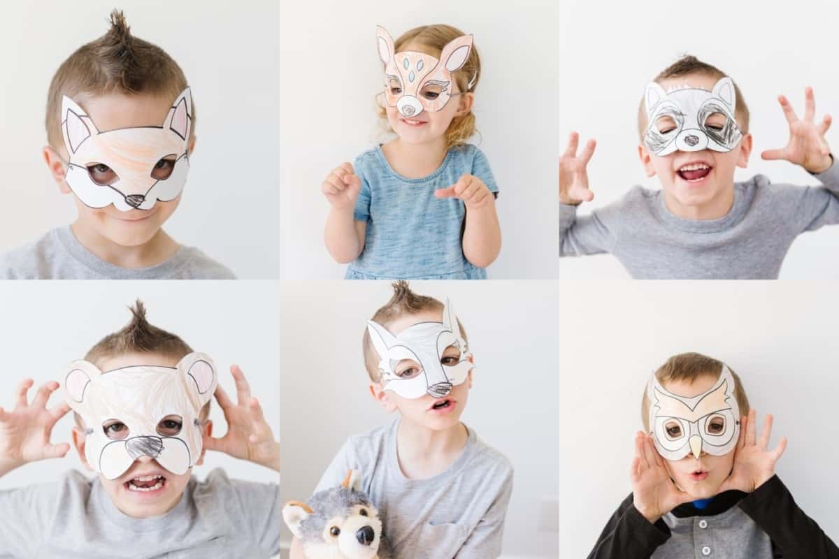 Woodland printable masks coloring activity for kids